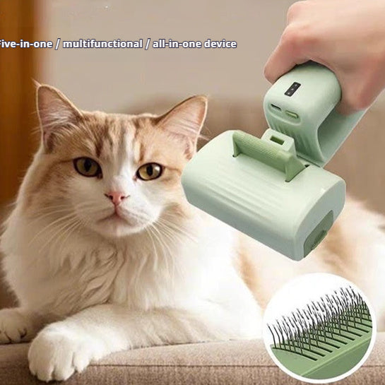 Multi-functional Portable Pet Grooming Vacuum shown in use on a cat, exemplifying its grooming capabilities and ease of use.
